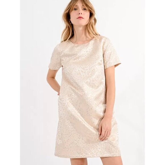 Molly Bracken Le Soir SZ S Cream & Pale Gold metallic shift dress formal mod 60s - Picture 1 of 14